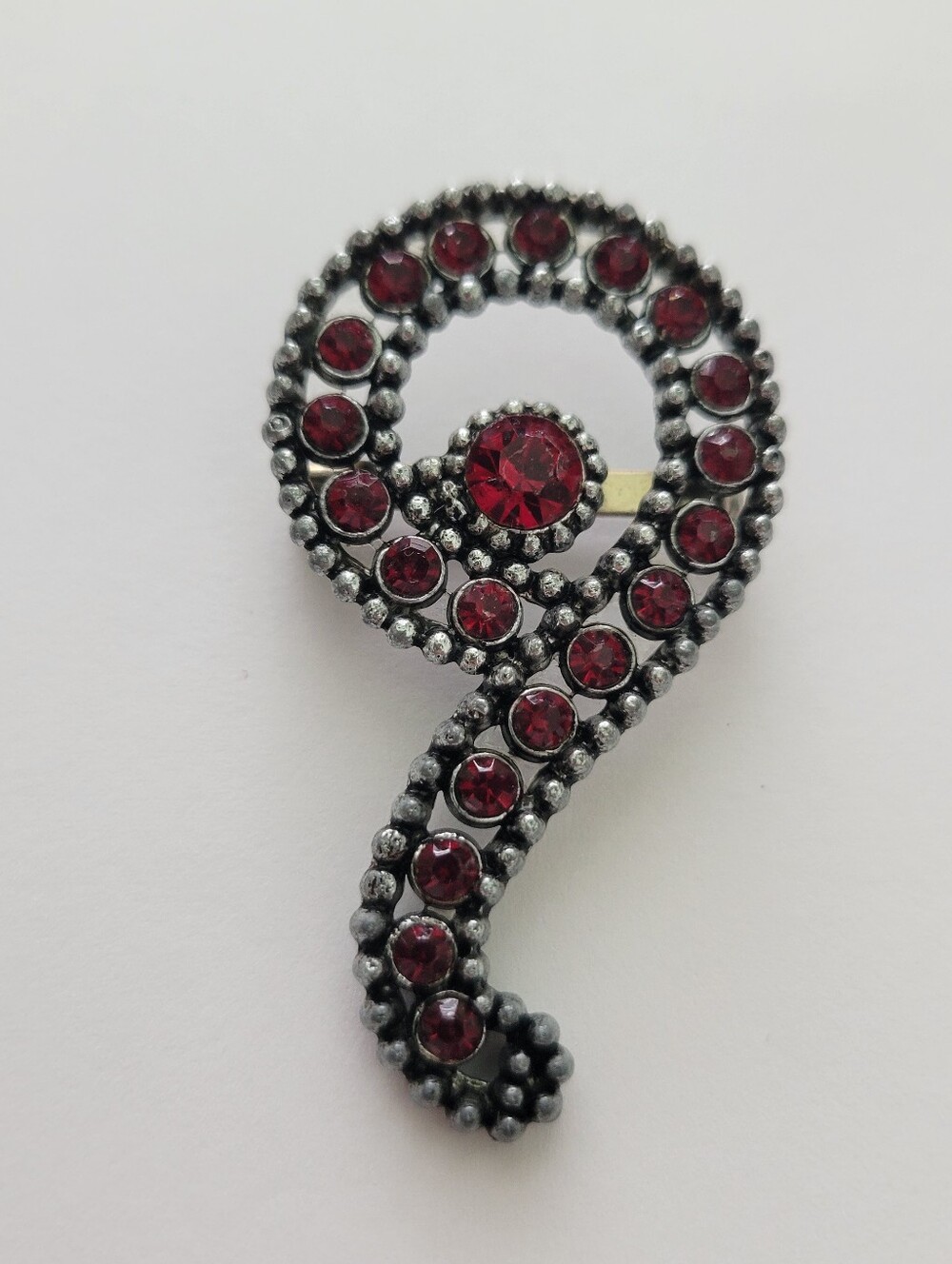 Vintage Red Rhinestone Swirl Brooch Goth Dark Academia Estate Costume Pin